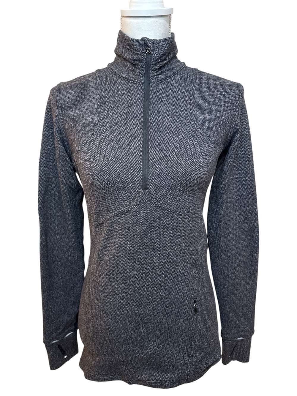 lululemon athletica Charcoal Gray Black Herringbone Half-Zip Pullover Sz 6